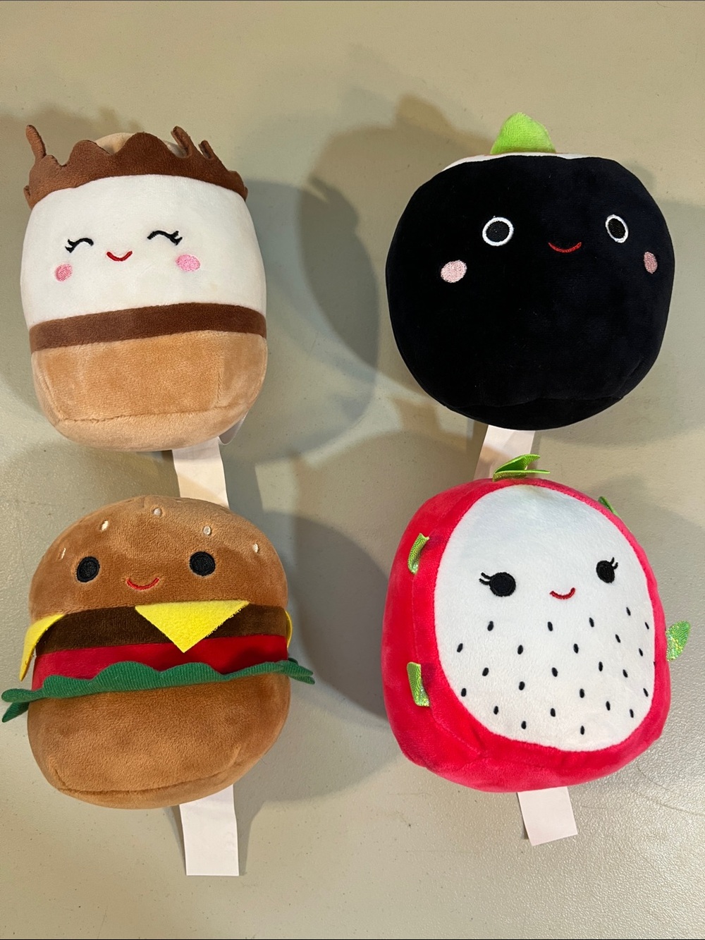 Ty Plush Food Rattle Set - White, Black, Brown, Pink, Red, Green